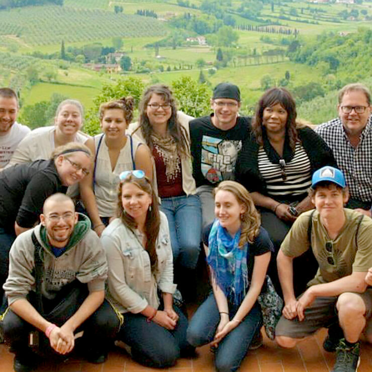 Group of Paul Smith's students on a study-abroad trip to Italy